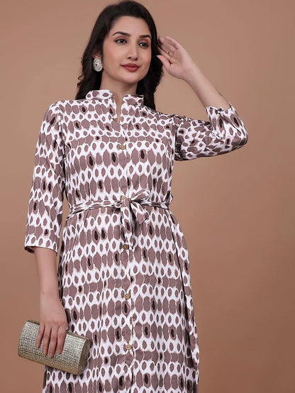Stylish A-Line Printed Kurti – Soft Boogati Satin