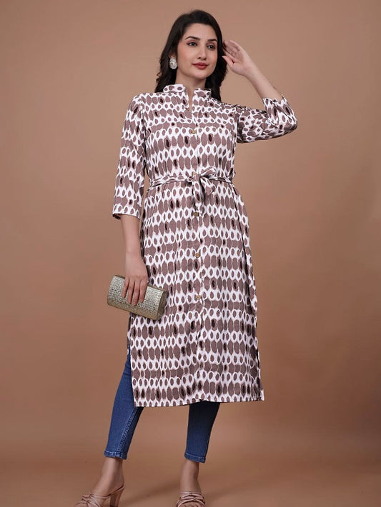 Stylish A-Line Printed Kurti – Soft Boogati Satin