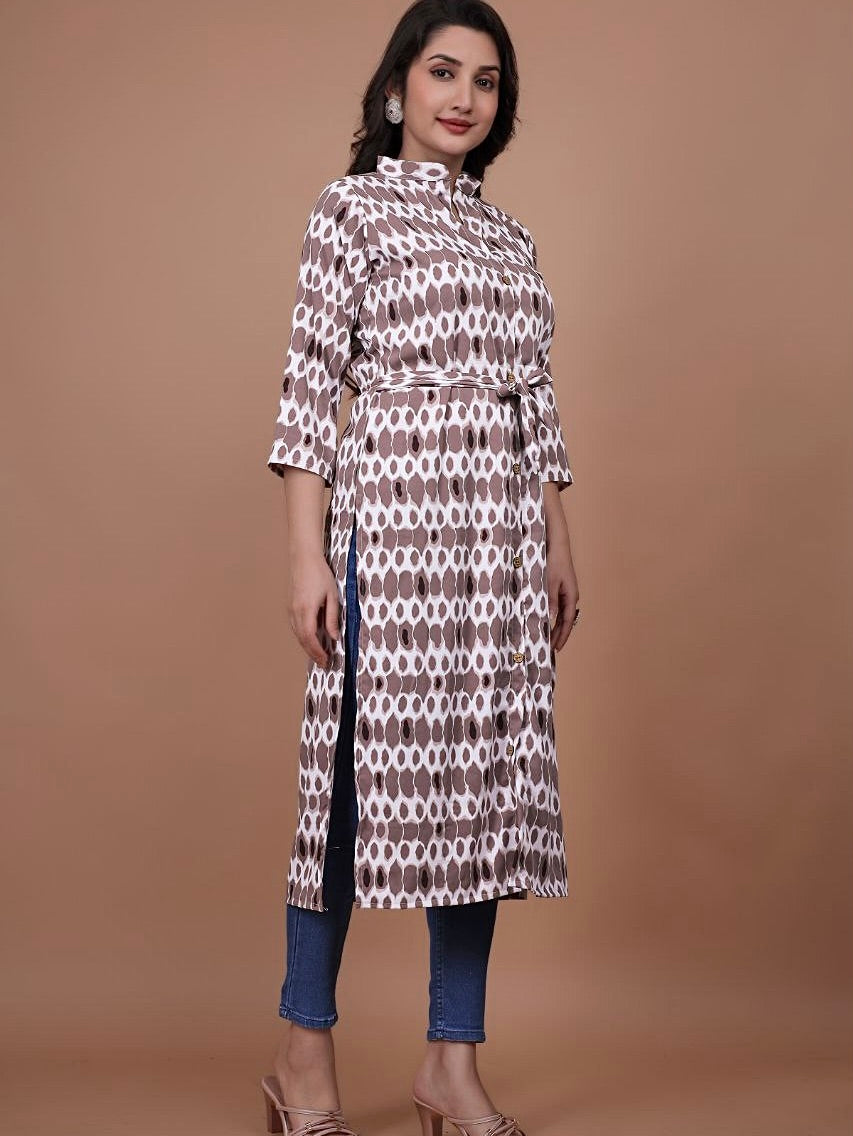 Stylish A-Line Printed Kurti – Soft Boogati Satin