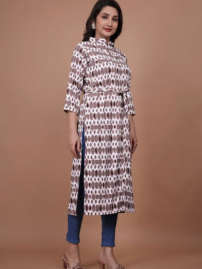 Stylish A-Line Printed Kurti – Soft Boogati Satin