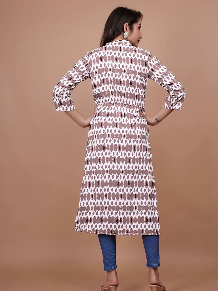 Stylish A-Line Printed Kurti – Soft Boogati Satin