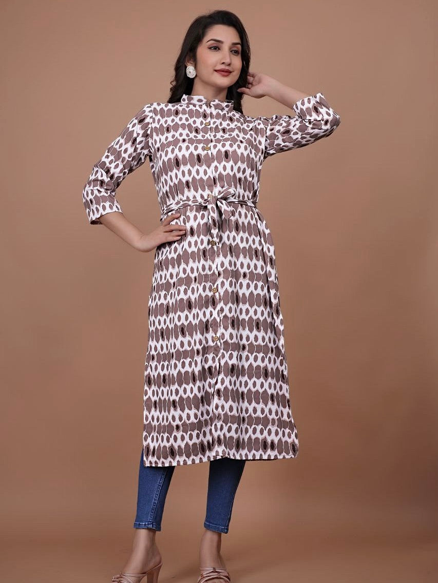Stylish A-Line Printed Kurti – Soft Boogati Satin