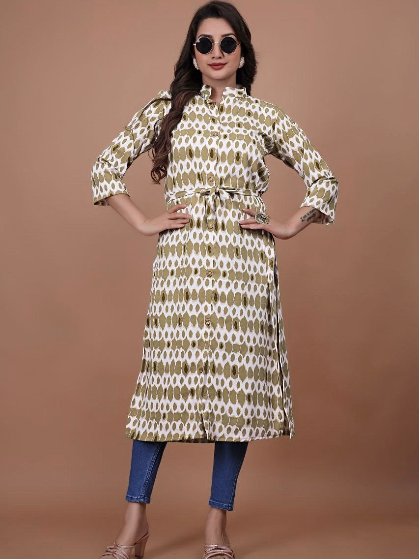 Stylish A-Line Printed Kurti – Soft Boogati Satin