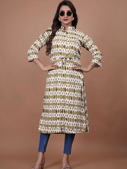 Stylish A-Line Printed Kurti – Soft Boogati Satin