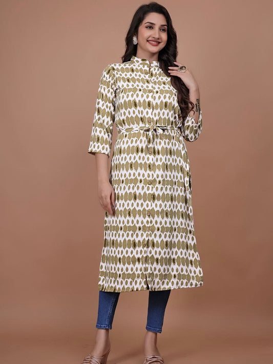 Stylish A-Line Printed Kurti – Soft Boogati Satin