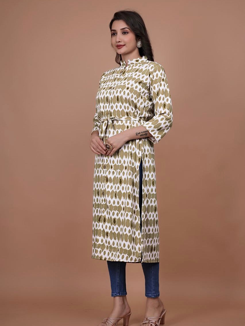 Stylish A-Line Printed Kurti – Soft Boogati Satin