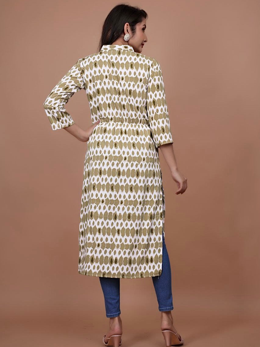 Stylish A-Line Printed Kurti – Soft Boogati Satin