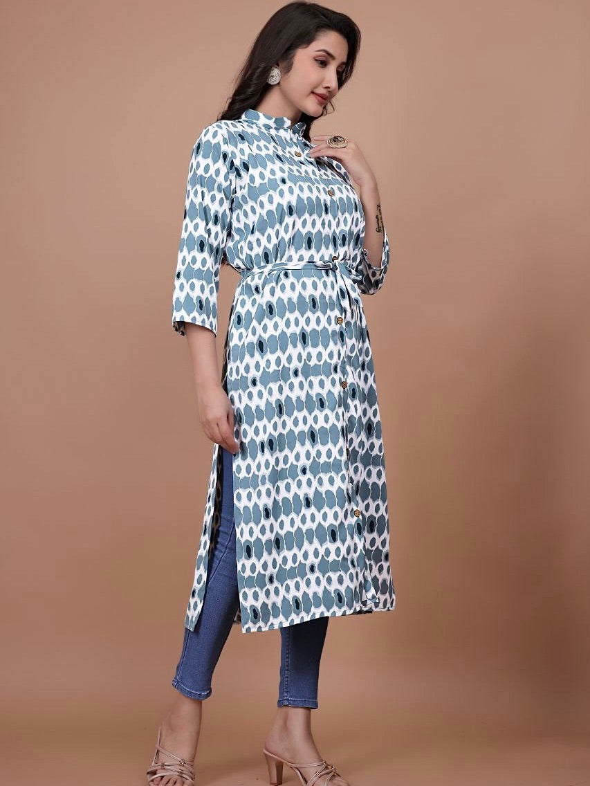 Stylish A-Line Printed Kurti – Soft Boogati Satin