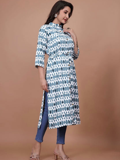 Stylish A-Line Printed Kurti – Soft Boogati Satin