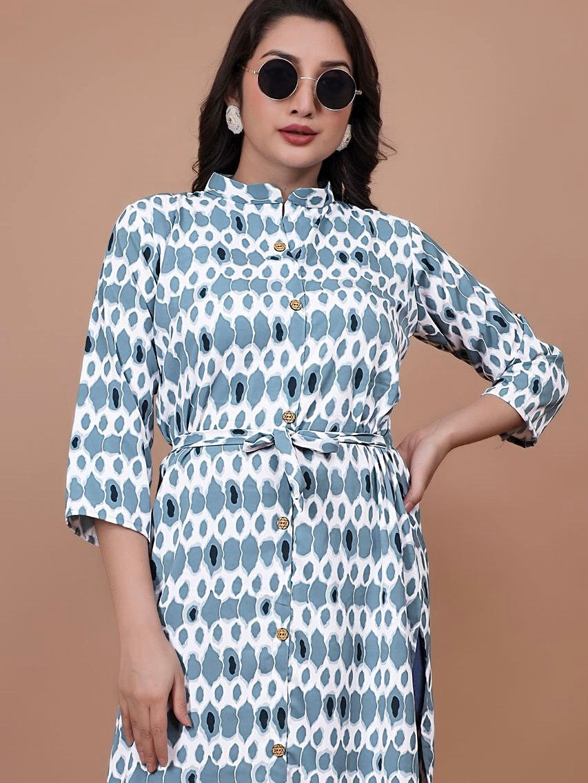 Stylish A-Line Printed Kurti – Soft Boogati Satin