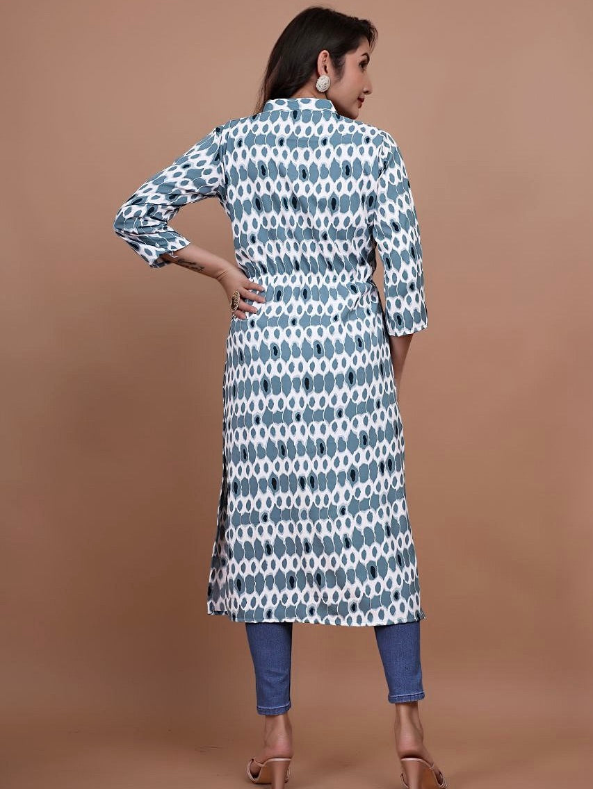 Stylish A-Line Printed Kurti – Soft Boogati Satin