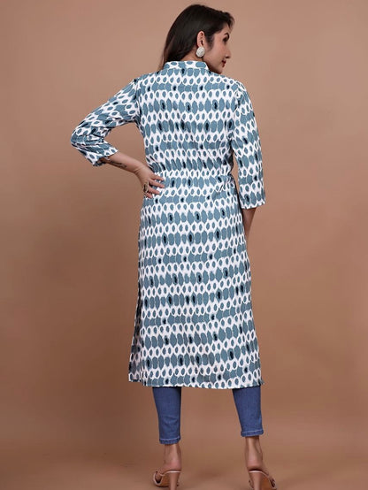 Stylish A-Line Printed Kurti – Soft Boogati Satin