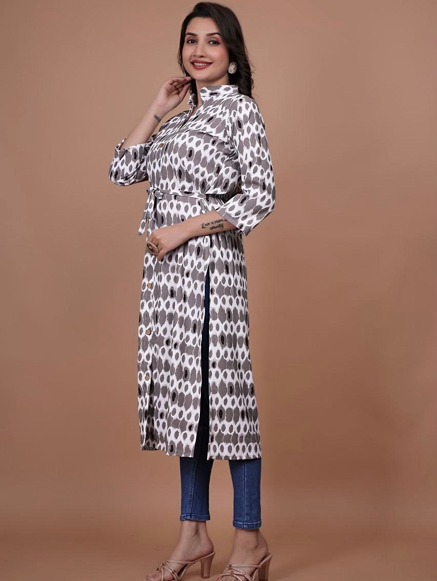 Stylish A-Line Printed Kurti – Soft Boogati Satin