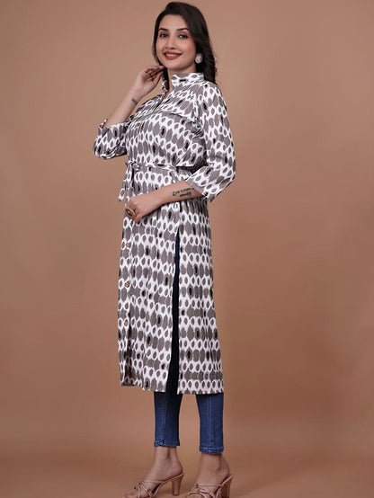 Stylish A-Line Printed Kurti – Soft Boogati Satin