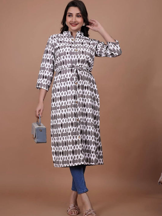 Stylish A-Line Printed Kurti – Soft Boogati Satin