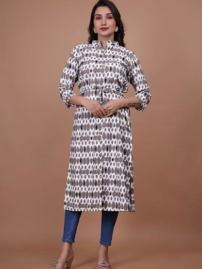 Stylish A-Line Printed Kurti – Soft Boogati Satin