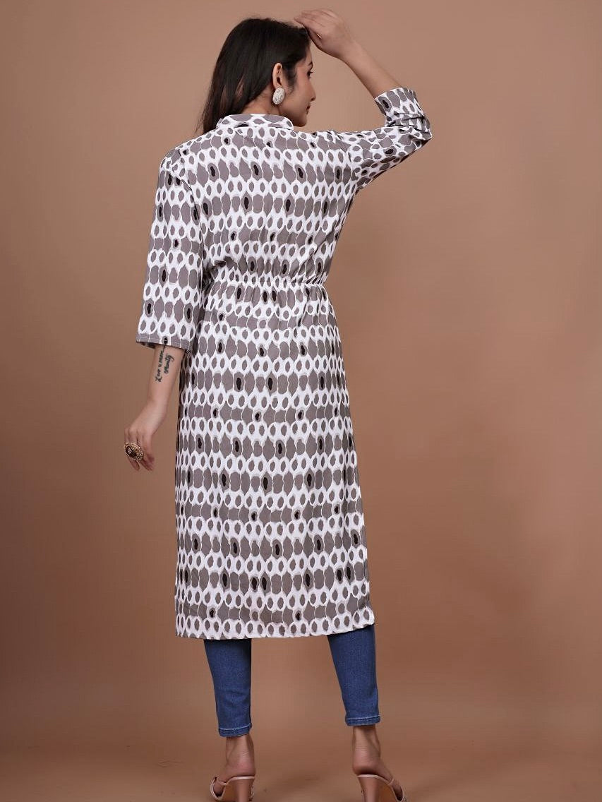 Stylish A-Line Printed Kurti – Soft Boogati Satin