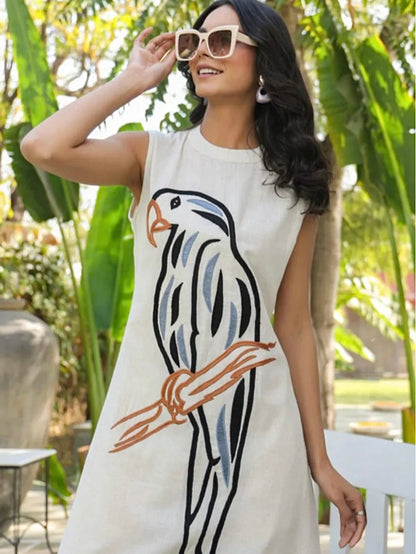 Khadi Silk Top & Pant Set with Peacock Embroidery