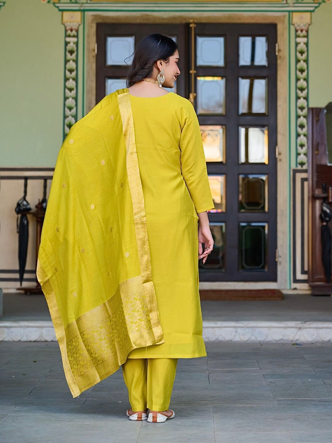 Roman Silk Embroidered Suit Set with Banarasi Dupatta