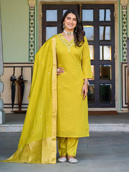 Roman Silk Embroidered Suit Set with Banarasi Dupatta