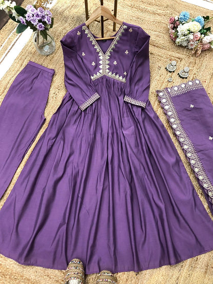 Roman Silk Kurta Set with Embroidery & Dupatta