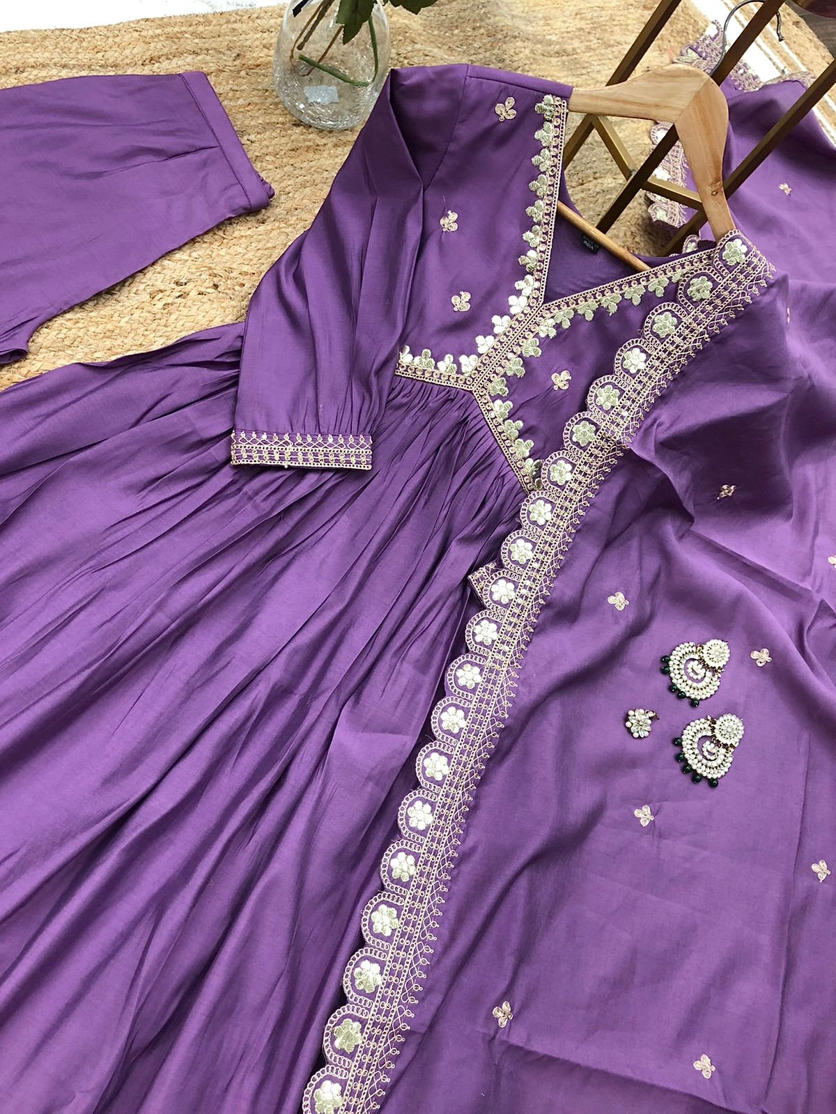 Roman Silk Kurta Set with Embroidery & Dupatta
