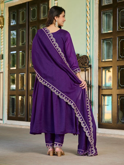 Vichitra Silk Kurti Set with Embroidery & Dupatta
