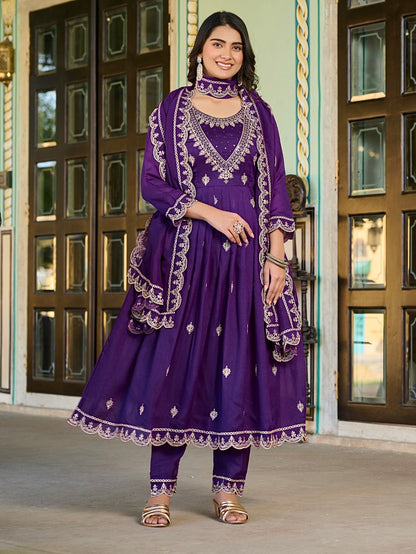 Vichitra Silk Kurti Set with Embroidery & Dupatta