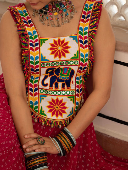 Bandhani Print Faux Georgette Gown with Kutchi Patchwork