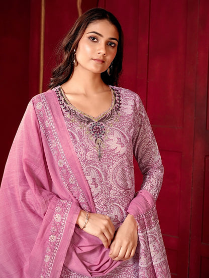 Cotton Printed Kurta Set with Khatli Work & Mul Cotton Dupatta