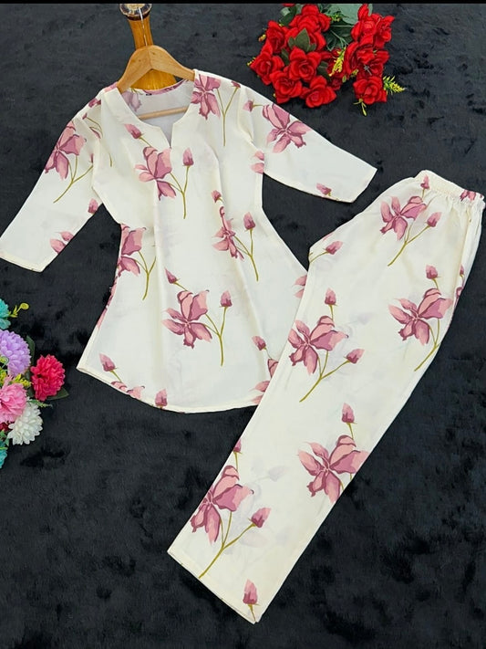 Designer Cord Set – Short Top & Pant in Heavy Poly Rayon