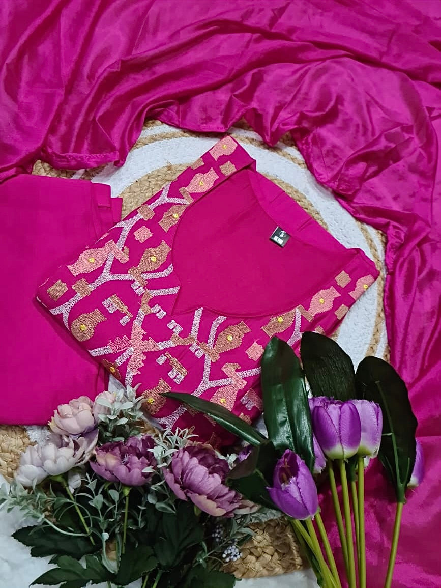 Chhavi Viscose Chanderi Kurti Set with Dupatta