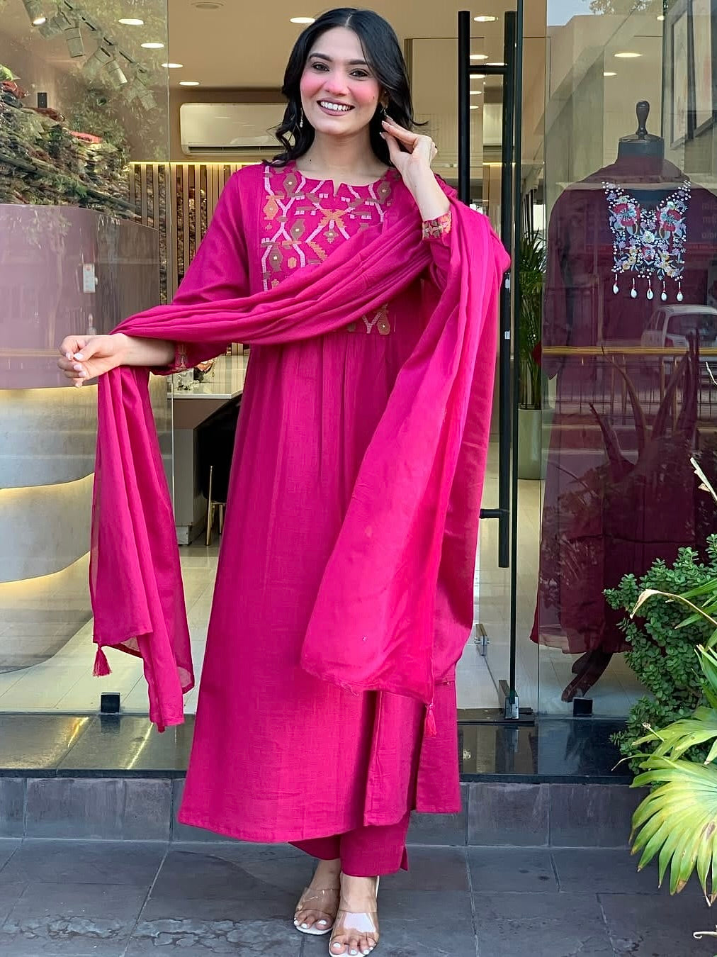 Chhavi Viscose Chanderi Kurti Set with Dupatta