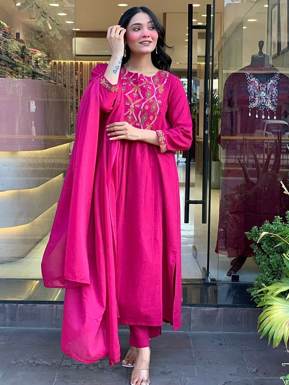 Chhavi Viscose Chanderi Kurti Set with Dupatta