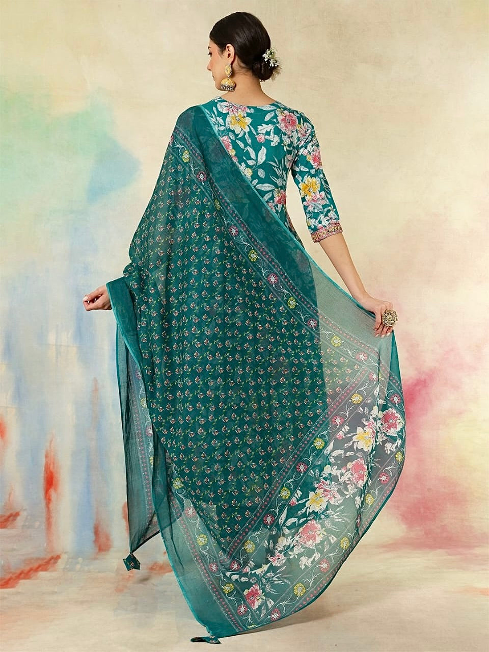 Pure Cotton Kurti Set with Embroidery & Printed Dupatta