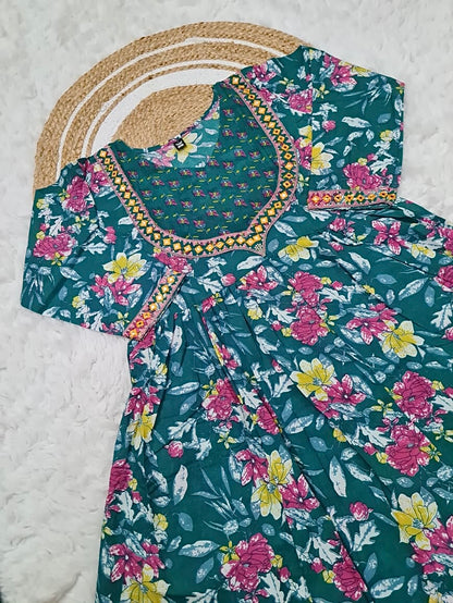 Pure Cotton Kurti Set with Embroidery & Printed Dupatta