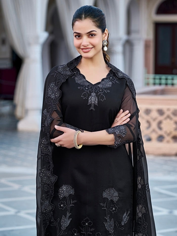 Fox Blooming Georgette Embroidered Kurti Set