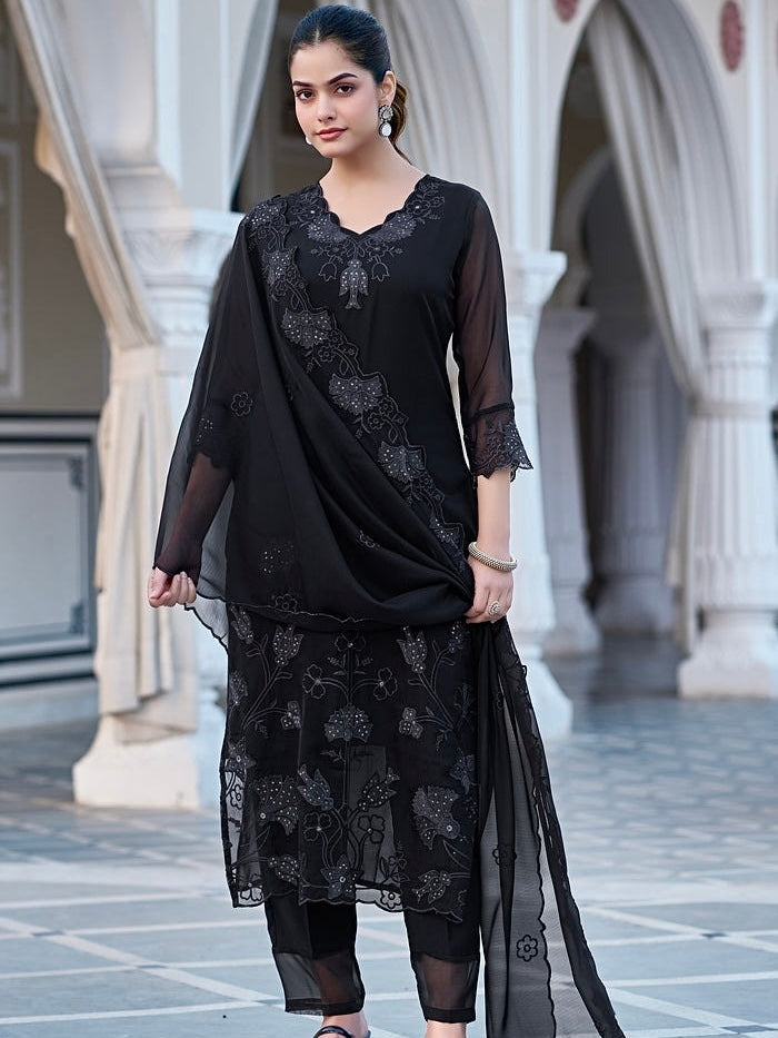 Fox Blooming Georgette Embroidered Kurti Set