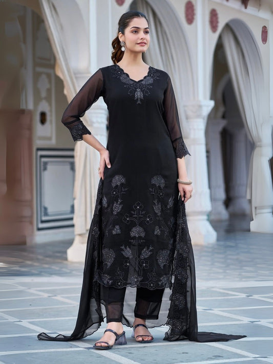 Fox Blooming Georgette Embroidered Kurti Set
